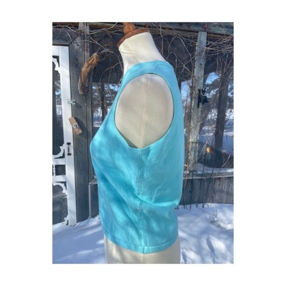 Vintage | 90s Sasson Blue Knit Sleeveless Top Sz M - Picture 5 of 8